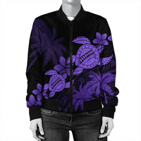 Hawaii Turtle Plumeria Coconut Tree Polynesian Bomber Jacket - Purple - AH - Polynesian Pride