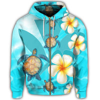 Hawaii Turtle Plumeria Kanaka Ocean Zip Hoodie - Polynesian Pride