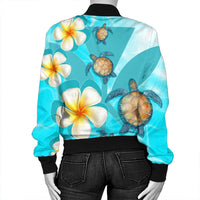 Hawaii Turtle Plumeria Kanaka Ocean Bomber Jacket - AH - Polynesian Pride