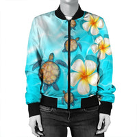 Hawaii Turtle Plumeria Ocean Bomber Jacket - AH - Polynesian Pride