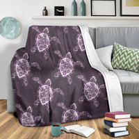 Hawaii Turtle Plumeria Violet Premium Blankets - AH - Polynesian Pride