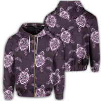 Hawaii Turtle Plumeria Violet Zip Hoodie Unisex Art - Polynesian Pride