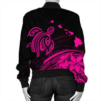 Hawaii Turtle Polynesian Map Plumeria Bomber Jacket Pink - AH - Polynesian Pride