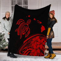 Hawaii Turtle Polynesian Map Plumeria Premium Blankets Red - AH - Polynesian Pride