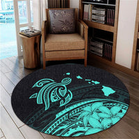 Hawaii Turtle Polynesian Map Plumeria Round Carpet Turquoise - AH - Polynesian Pride