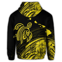 Hawaii Turtle Polynesian Map Plumeria Yellow Zip Hoodie - Polynesian Pride