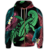 Hawaii Turtle Polynesian Tropical Zip Hoodie Ghia Style Green - Polynesian Pride