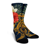 Hawaii Turtle Polynesian Tropical Hibiscus Plumeria Crew Socks - AH - Polynesian Pride