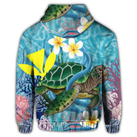 Hawaii Turtle Sea Cotral Polynesian Zip Hoodie - Polynesian Pride