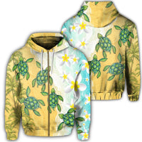 Hawaii Turtle Sea Hibiscus Coconut Tree Zip Hoodie Unisex Art - Polynesian Pride
