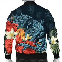 Hawaii Turtle Shark Manta Ray Hibiscus Plumeria Bomber Jacket - AH - Polynesian Pride