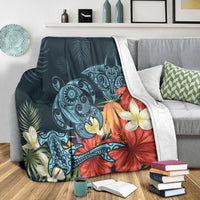 Hawaii Turtle Shark Manta Ray Hibiscus Plumeria Premium Blankets - AH - Polynesian Pride