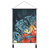Hawaii Turtle Shark Manta Ray Hibiscus Plumeria Hanging Poster - AH Hanging Poster Cotton And Linen - Polynesian Pride