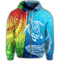 Hawaii Turtle Shark Polynesian and Sea Zip Hoodie - Polynesian Pride