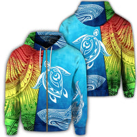 Hawaii Turtle Shark Polynesian and Sea Zip Hoodie Unisex Art - Polynesian Pride