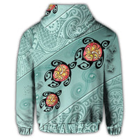 Hawaii Turtle Swimming Tribal Polynesian Zip Hoodie Min Style - Polynesian Pride