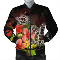 Hawaii Turtle Tree Hibiscus Bomber Jacket - AH Black Unisex - Polynesian Pride