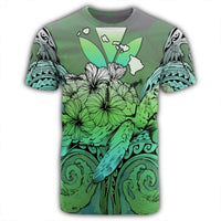 Hawaii Turtle Wave Polynesian T Shirt Hey Style Green - Polynesian Pride