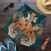 Hawaii Turtle Wave Polynesian Men's Shorts - Hey Style Orange - AH Art - Polynesian Pride