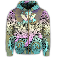 Hawaii Turtle Wave Polynesian Zip Hoodie Hey Style Yellow - Polynesian Pride