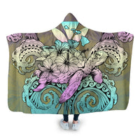 Hawaii Turtle Wave Polynesian Hooded Blanket - Hey Style Yellow - AH Hooded Blanket White - Polynesian Pride