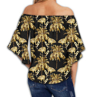 Hawaii Watercolor Flamingos Palm Trees Beautiful Seamless Women's Off Shoulder Wrap Waist Top - AH - Polynesian Pride