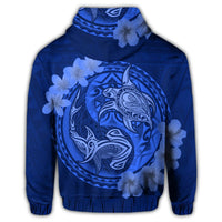Hawaii Yin Yang Turtle Shark Hibiscus Plumeria Zip Hoodie Blue - Polynesian Pride