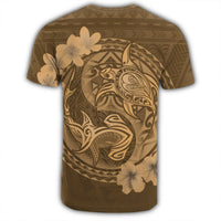 Hawaii Yin Yang Turtle Shark Hibiscus Plumeria T Shirt Gold - Polynesian Pride