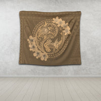 Hawaii Yin Yang Turtle Shark Hibiscus Plumeria Tapestry - Gold - AH - Polynesian Pride