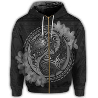 Hawaii Yin Yang Turtle Shark Hibiscus Plumeria Zip Hoodie Gray - Polynesian Pride