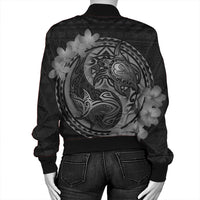 Hawaii Yin Yang Turtle Shark Hibiscus Plumeria Bomber Jacket - Gray - AH - Polynesian Pride