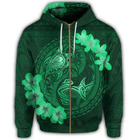 Hawaii Yin Yang Turtle Shark Hibiscus Plumeria Zip Hoodie Green - Polynesian Pride