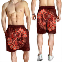 Hawaii Yin Yang Turtle Shark Hibiscus Plumeria Men's Shorts - Orange - AH - Polynesian Pride