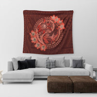 Hawaii Yin Yang Turtle Shark Hibiscus Plumeria Tapestry - Orange - AH - Polynesian Pride