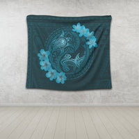 Hawaii Yin Yang Turtle Shark Hibiscus Plumeria Tapestry - Pastel - AH - Polynesian Pride
