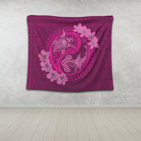 Hawaii Yin Yang Turtle Shark Hibiscus Plumeria Tapestry - Pink - AH - Polynesian Pride