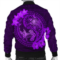 Hawaii Yin Yang Turtle Shark Hibiscus Plumeria Bomber Jacket - Purple - AH - Polynesian Pride