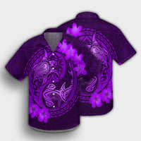 Hawaii Yin Yang Turtle Shark Hibiscus Plumeria Hawaiian Shirt - Purple - AH - Polynesian Pride