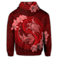 Hawaii Yin Yang Turtle Shark Hibiscus Plumeria Zip Hoodie Red - Polynesian Pride