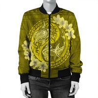 Hawaii Yin Yang Turtle Shark Hibiscus Plumeria Bomber Jacket - Yellow - AH - Polynesian Pride