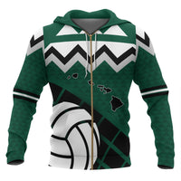 Polynesian Hawaii Zip up Hoodie Volleyball and Map Unisex Green - Polynesian Pride