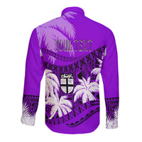 Personalised Fiji Day Long Sleeves Button Shirt Flying Fijians Masi Kesa Style - Violet LT7 - Polynesian Pride