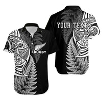 Maori Rugby Hawaiian Shirt Tattoo Mix Fern Leaf LT6 Unisex Black - Polynesian Pride
