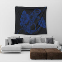 Hawaiian Anchor Poly Tribal Hibiscus Polynesian Tapestry Blue - AH - Polynesian Pride