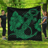 Hawaiian Anchor Poly Tribal Hibiscus Polynesian Premium Quilts Green - AH Black - Polynesian Pride