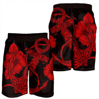 Hawaiian Anchor Poly Tribal Hibiscus Polynesian Men's Shorts Red - AH - Polynesian Pride