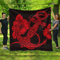 Hawaiian Anchor Poly Tribal Hibiscus Polynesian Premium Quilts Red - AH Black - Polynesian Pride