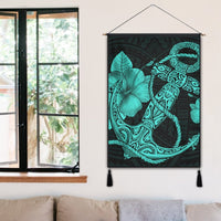 Hawaiian Anchor Poly Tribal Hibiscus Polynesian Hanging Poster Turquoise - AH - Polynesian Pride