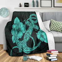 Hawaiian Anchor Poly Tribal Hibiscus Polynesian Premium Blankets Turquoise - AH - Polynesian Pride