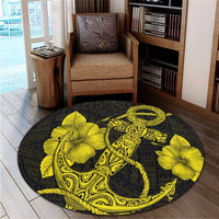 Hawaiian Anchor Poly Tribal Hibiscus Polynesian Round Carpet Yellow - AH - Polynesian Pride